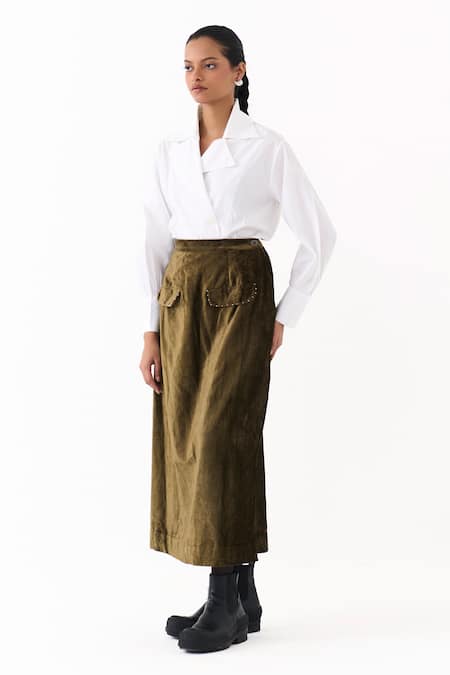 Three_White Poplin Collared Double Breasted Notch Shirt _Online_at_Aza_Fashions