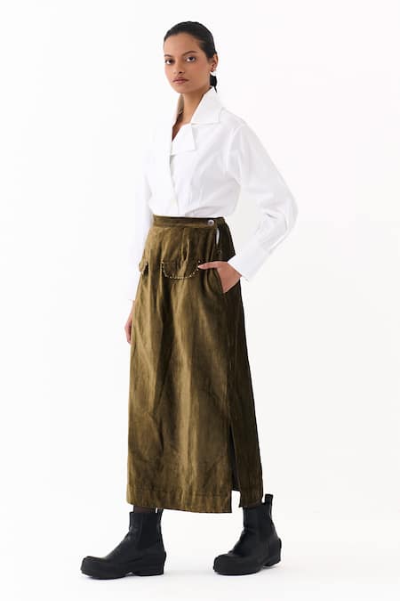 Three_White Poplin Collared Double Breasted Notch Shirt _at_Aza_Fashions