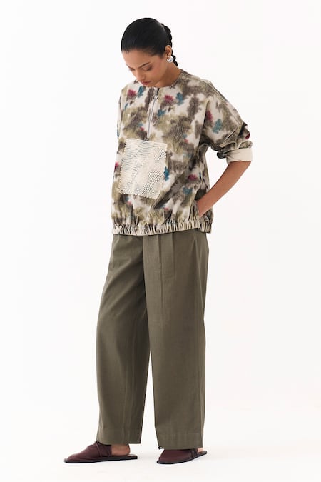 Shop_Three_Multi Color Corduroy Embroidery Round , Open Printed Top _Online_at_Aza_Fashions