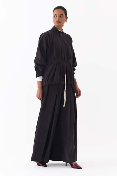 Three Gray Corduroy High Neck Drawstring Top at Aza Fashions Three_Gray Corduroy High Neck Drawstring Top _at_Aza_Fashions