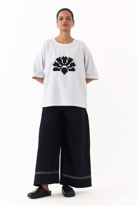 Buy Three Ivory Embroidery Round Neck Wave Top Online at Aza Fashions Buy_Three_Ivory Embroidery Round Neck Wave Top _Online_at_Aza_Fashions