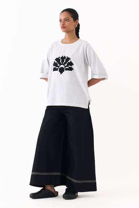 Shop Three Ivory Embroidery Round Neck Wave Top Online at Aza Fashions Shop_Three_Ivory Embroidery Round Neck Wave Top _Online_at_Aza_Fashions