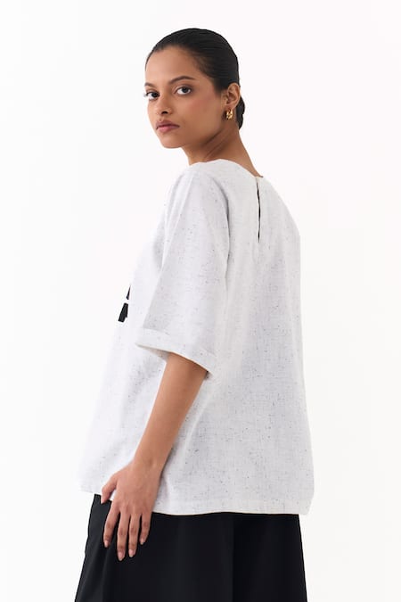 Three Ivory Embroidery Round Neck Wave Top at Aza Fashions Three_Ivory Embroidery Round Neck Wave Top _at_Aza_Fashions