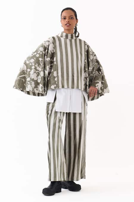 Three Floral & Stripe Print Jacket