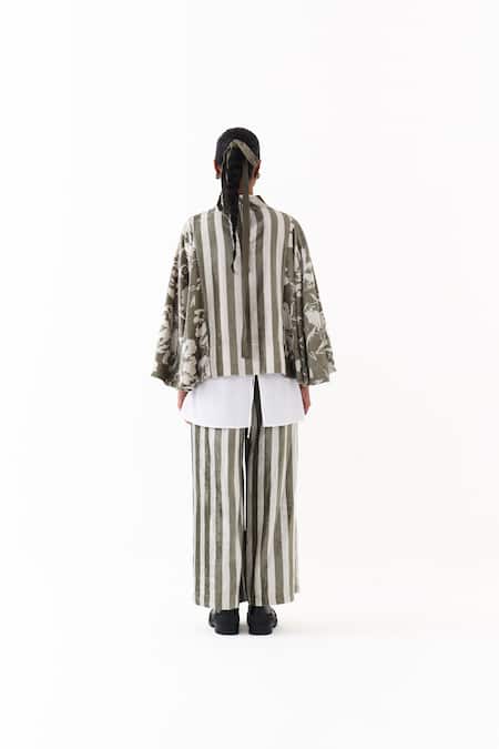 Three Stripe & Floral Print Poncho Top