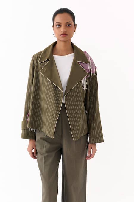 Three Floral Patch Linear Embroidered Jacket