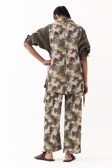 Three Floral Print Corduroy Waistcoat