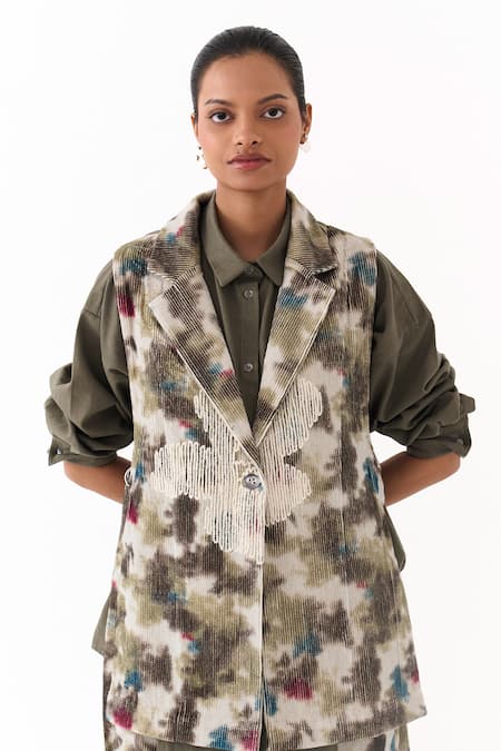 Three Floral Print Corduroy Waistcoat