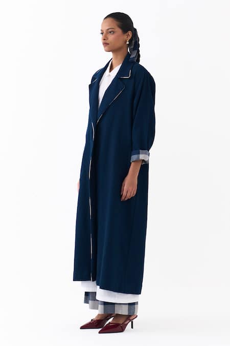 Buy_Three_Navy Wool Collared Notch Overlay Jacket _Online_at_Aza_Fashions