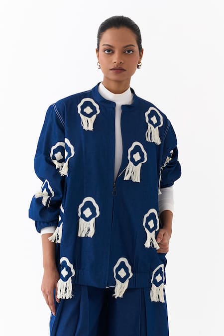 Three Fringe Embroidered Bomber Jacket