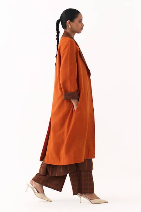 Buy_Three_Orange Melange Trench Overlay Jacket _Online_at_Aza_Fashions