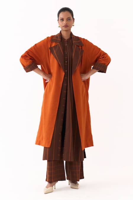 Shop_Three_Orange Melange Trench Overlay Jacket _Online_at_Aza_Fashions