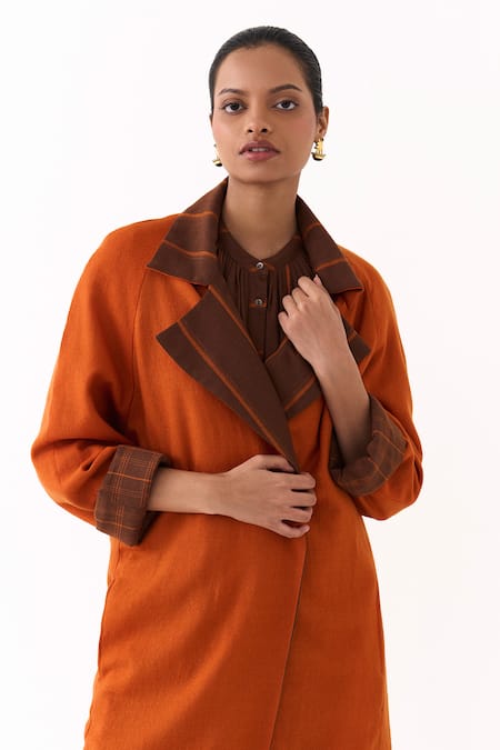Three_Orange Melange Trench Overlay Jacket _at_Aza_Fashions