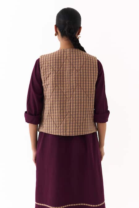 Three Checkered Pattern Quilted Vest