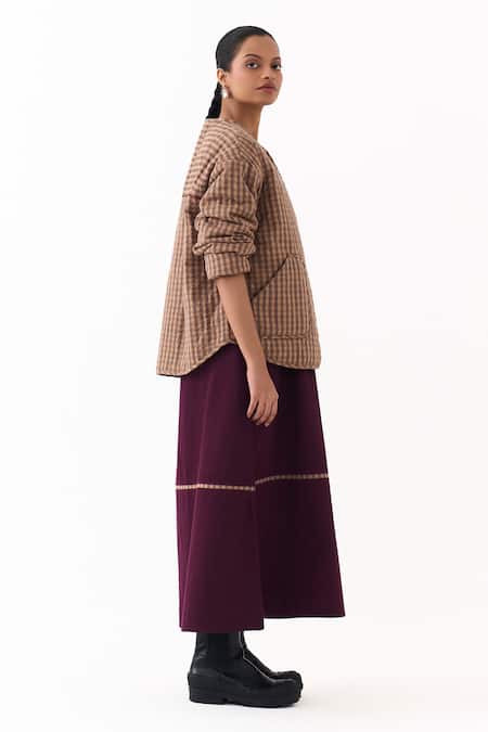 Buy_Three_Brown Round Neck Caramel Checkered Pattern Jacket _Online_at_Aza_Fashions