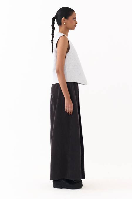 Three_Ivory Round Neck Splash Print Overlap Vest _Online_at_Aza_Fashions