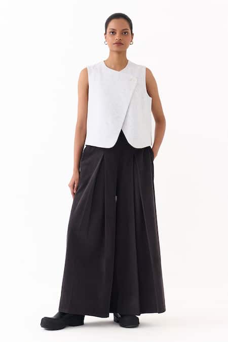 Shop_Three_Ivory Round Neck Splash Print Overlap Vest _Online_at_Aza_Fashions