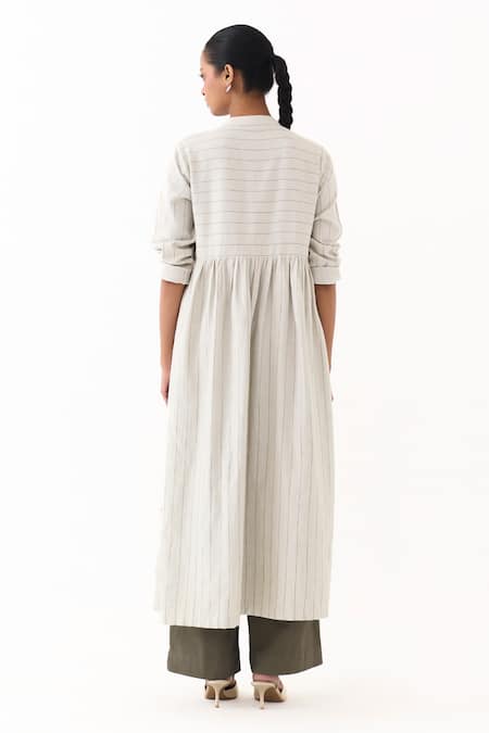 Three Linear Stripe Pattern Gathered Kurta 