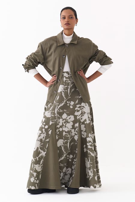 Three Floral Print Circular Skirt 