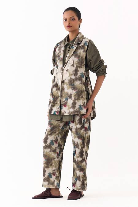 Three_Multi Color Corduroy Printed Pleated Pant _Online_at_Aza_Fashions