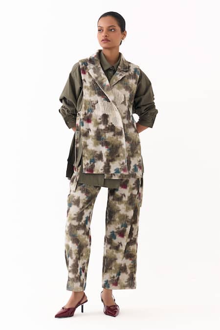 Shop_Three_Multi Color Corduroy Printed Pleated Pant _Online_at_Aza_Fashions