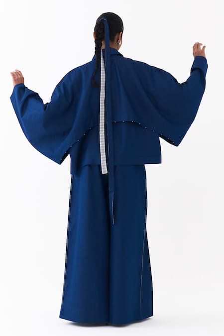 Three Denim Inverted Box Pleated Palazzo 