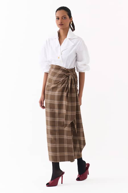 Three Checkered Print Twist Skirt 