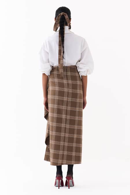 Three Checkered Print Twist Skirt 