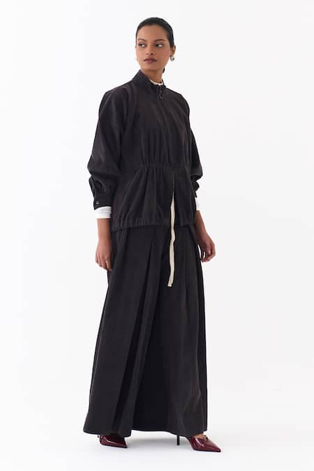 Three Gray Corduroy Box Pleated Palazzo Online at Aza Fashions Three_Gray Corduroy Box Pleated Palazzo _Online_at_Aza_Fashions