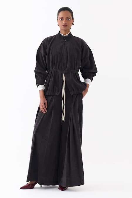 Three Corduroy Box Pleated Palazzo