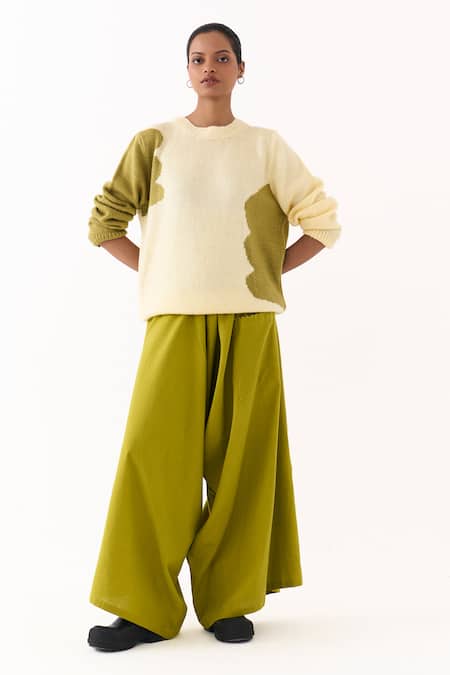 Three_Green Handloom Cotton Drop Crotch Pant _Online_at_Aza_Fashions