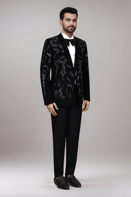 Arihant Rai Sinha_Black Satin, Silk Embroidery Cutdana Embellished Suit Set _at_Aza_Fashions