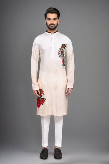 Arihant Rai Sinha Beige Muslin Embroidery Floral Kurta And Pant Set at Aza Fashions Arihant Rai Sinha_Beige Muslin Embroidery Floral Kurta And Pant Set _at_Aza_Fashions
