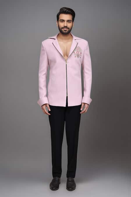 Buy_Arihant Rai Sinha_Pink Embroidery Zipper Jacket And Pant Set _Online_at_Aza_Fashions