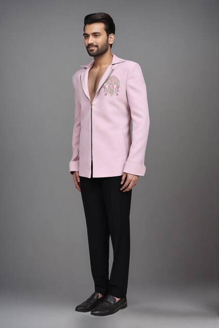 Arihant Rai Sinha_Pink Embroidery Zipper Jacket And Pant Set _at_Aza_Fashions