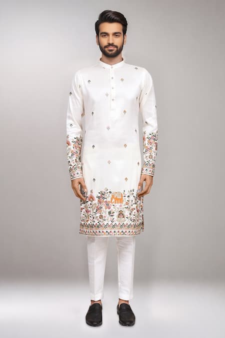 Buy Arihant Rai Sinha Off White Embroidery Kurta And Art Silk Pant Set Online at Aza Fashions Buy_Arihant Rai Sinha_Off White Embroidery Kurta And Art Silk Pant Set _Online_at_Aza_Fashions