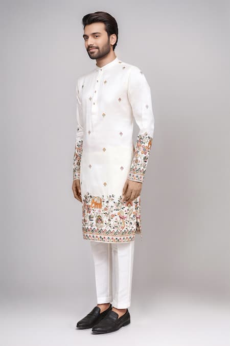Shop Arihant Rai Sinha Off White Embroidery Kurta And Art Silk Pant Set Online at Aza Fashions Shop_Arihant Rai Sinha_Off White Embroidery Kurta And Art Silk Pant Set _Online_at_Aza_Fashions