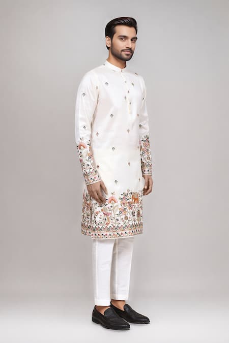 Arihant Rai Sinha Off White Embroidery Kurta And Art Silk Pant Set at Aza Fashions Arihant Rai Sinha_Off White Embroidery Kurta And Art Silk Pant Set _at_Aza_Fashions