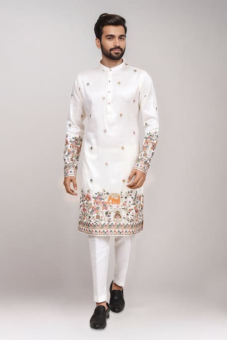 Buy Arihant Rai Sinha Off White Embroidery Kurta And Art Silk Pant Set Buy_Arihant Rai Sinha_Off White Embroidery Kurta And Art Silk Pant Set