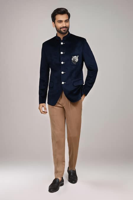 Arihant Rai Sinha Velvet Beads Elephant Work Bandhgala & Pant 