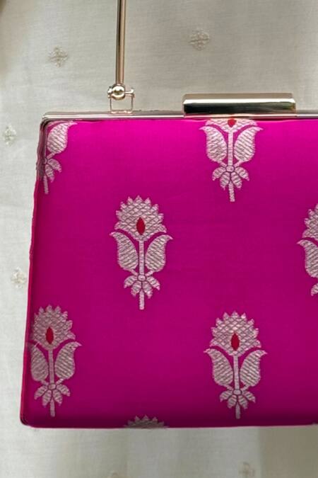 Amyra_Pink Embroidery Sutra Silk Meena Work Clutch _Online_at_Aza_Fashions