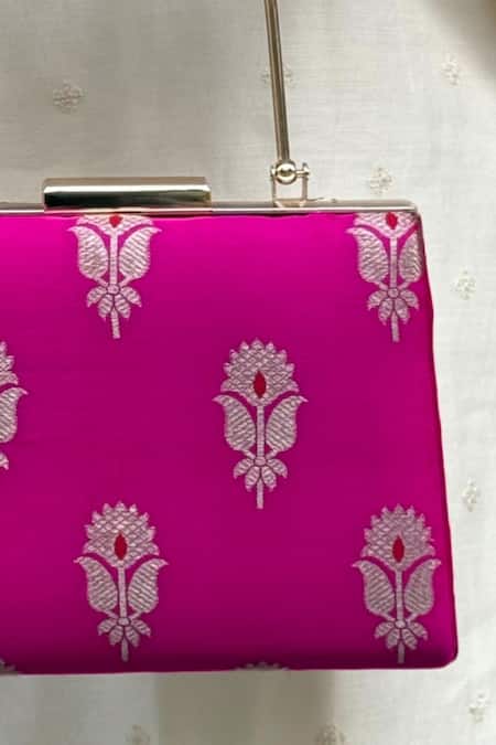 Buy_Amyra_Pink Embroidery Sutra Silk Meena Work Clutch _Online_at_Aza_Fashions