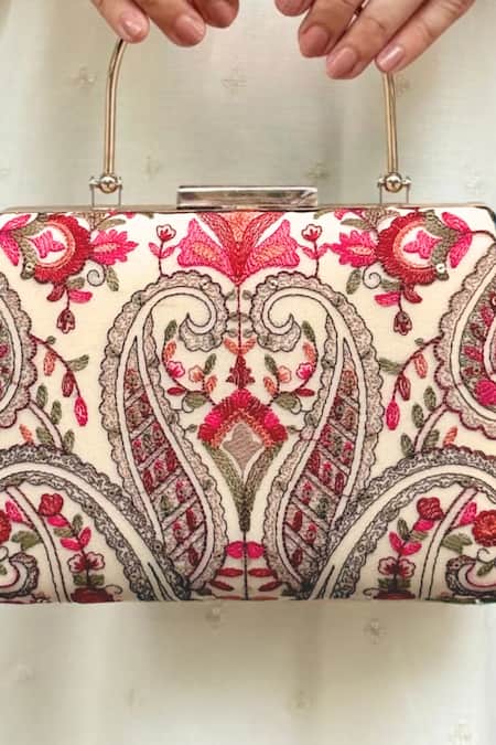 Buy Amyra Off White Embroidery, Sequins Rumi Thread Clutch Online at Aza Fashions Buy_Amyra_Off White Embroidery, Sequins Rumi Thread Clutch _Online_at_Aza_Fashions