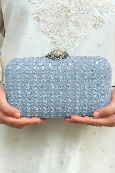 Amyra Sequin Embroidered Denim Clutch 
