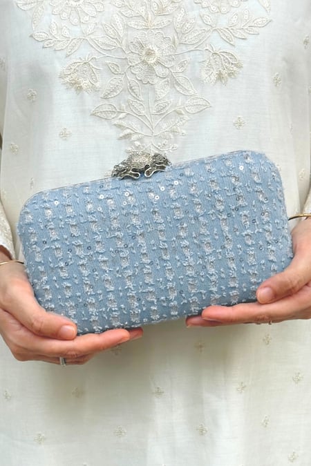 Amyra Sequin Embroidered Denim Clutch 