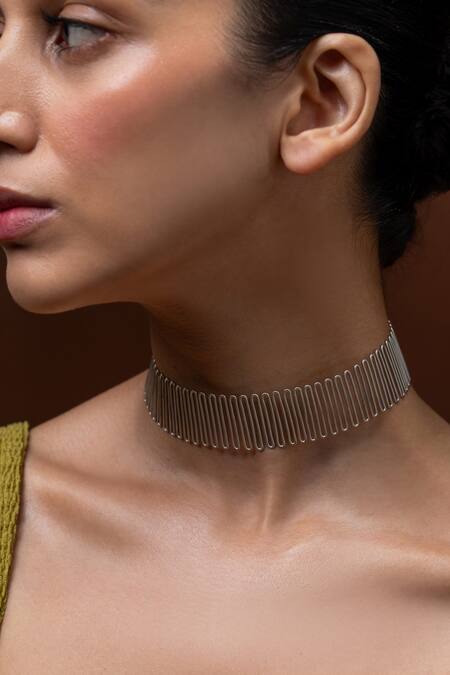 Ethnic Andaz_Silver Plated Spiral Meadow Choker _Online_at_Aza_Fashions