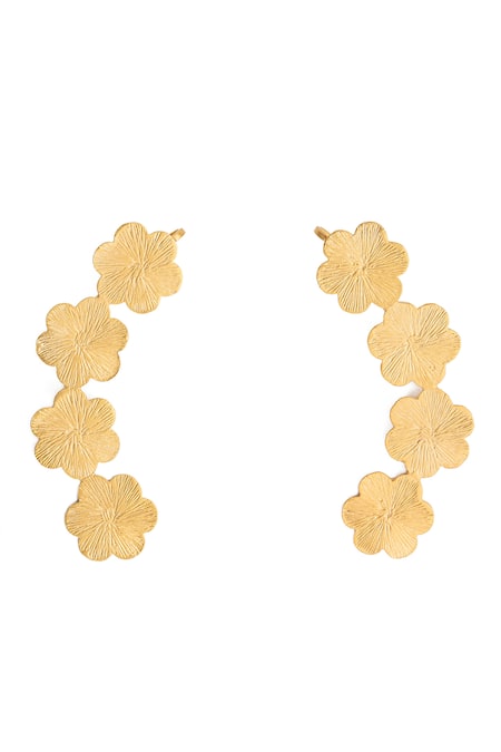Ethnic Andaz Flower Carved Pair Of Ear Cuffs 