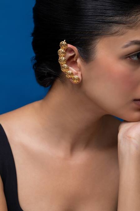 Ethnic Andaz_Gold Plated Flare Blooming Flower Pair Of Ear Cuffs _Online_at_Aza_Fashions