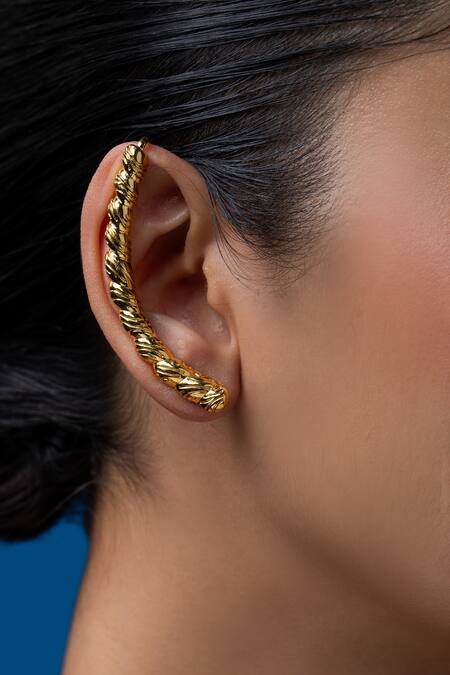 Ethnic Andaz_Gold Plated Leaf Tendril Carved Pair Of Ear Cuffs _Online_at_Aza_Fashions