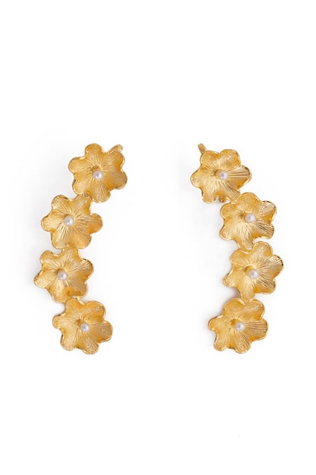 Ethnic Andaz Garland Floral Carved Pair Of Ear Cuffs 